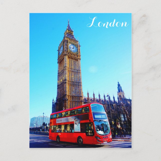 London England Big Ben Red Buss Vykort (Framsida)