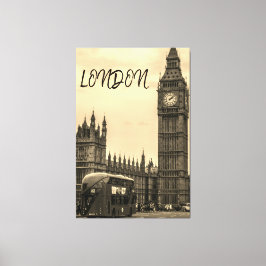 London England Big Ben Vintage Black White Red Bus Canvastryck