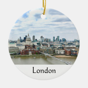 London England Britain Thames River Skyline Julgransprydnad Keramik