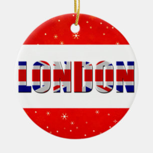London England British Flagga Red Snowflake Julgransprydnad Keramik