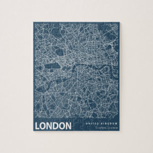 London England City Karta Line Art Blue Print Pussel