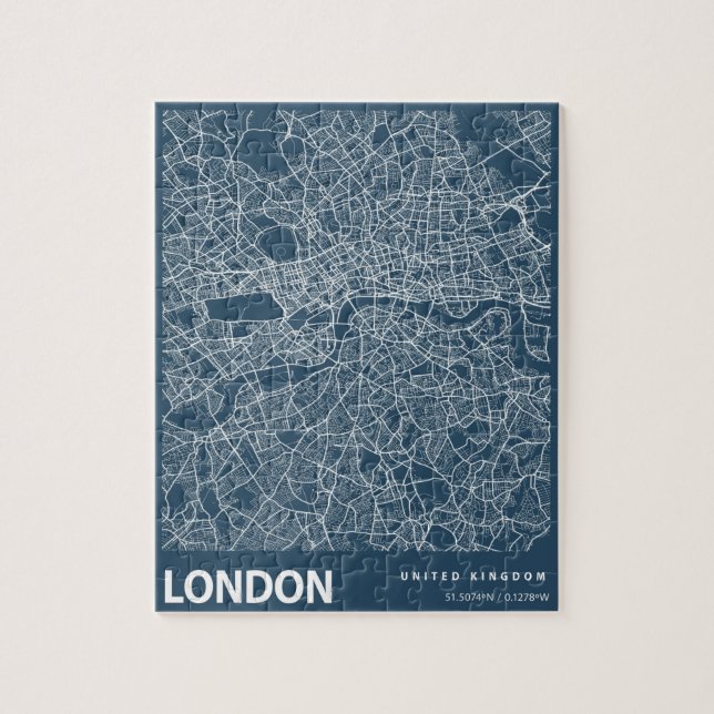 London England City Karta Line Art Blue Print Pussel (Vertikal)