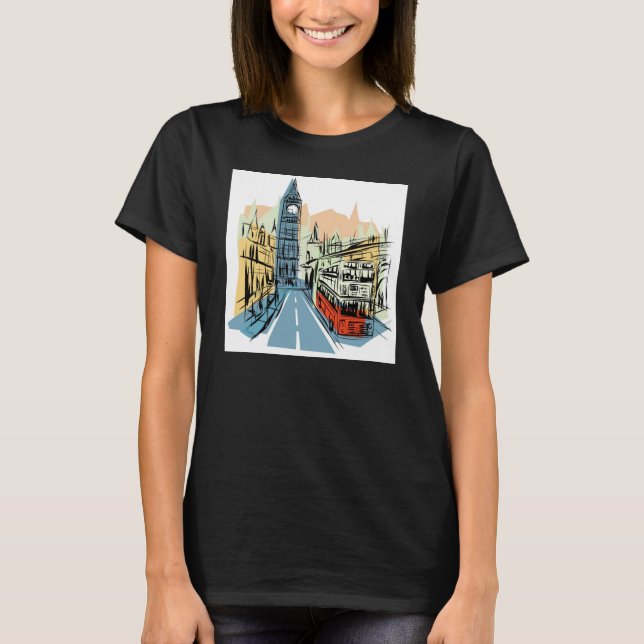 London England City Scape dam burnout tee Shirt (Framsida)