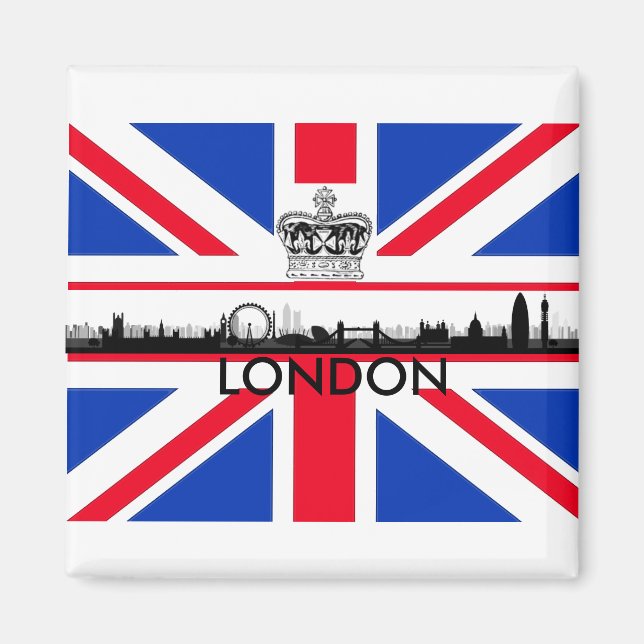 London England City Skyline Union Jack Flagga Magn Magnet (Framsidan)