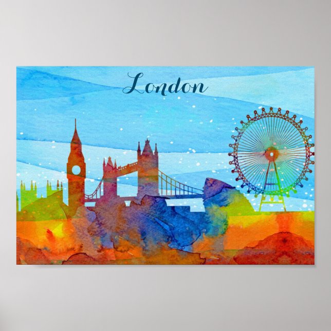 London England City Skyline Watercolor Poster (Framsidan)