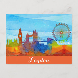 London England City Skyline Watercolor Vykort