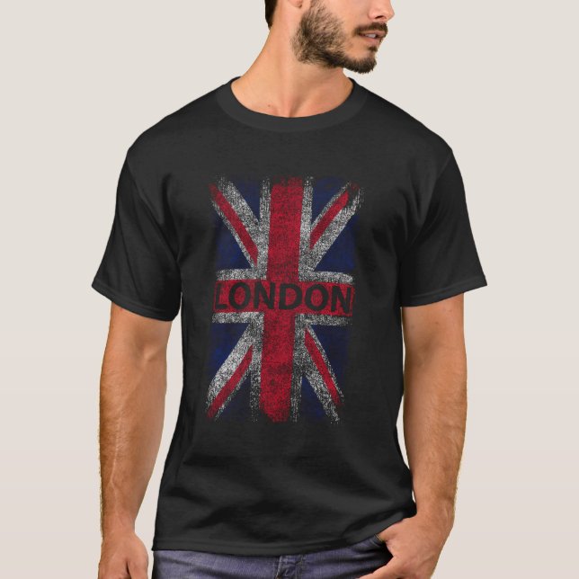 London England Distress Union Jack T Shirt (Framsida)