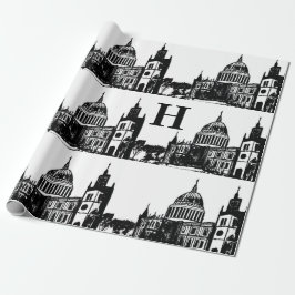 London England Elegant Black White Monogram Presentpapper