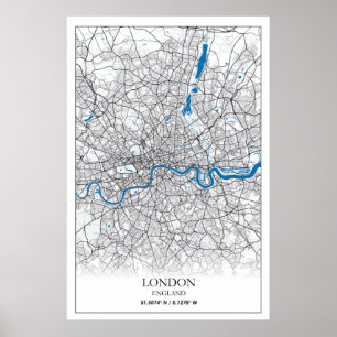 London England Förenade kungariket City Karta Trav Poster