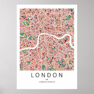 London England Kartaffisch | Modern Stadsväggkonst Poster