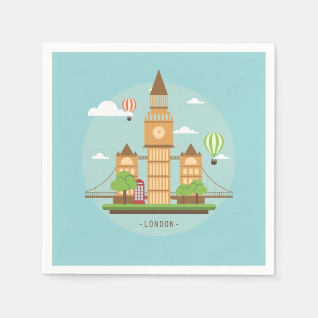 London England Landmarks Cocktail Papper Napkins Pappersservett (Framsidan)
