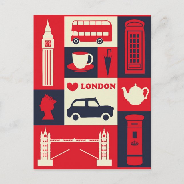 London England Landmarks Cute Travel Vykort (Framsida)