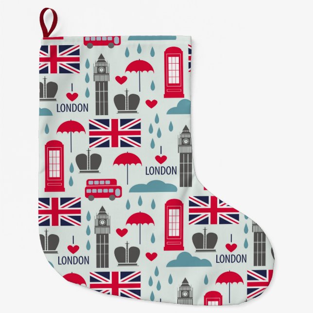 London, England Large jul Stocking Stor Julstrumpa (Framsidan)