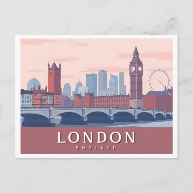 London England Pastel Travel Design Vykort (Framsida)