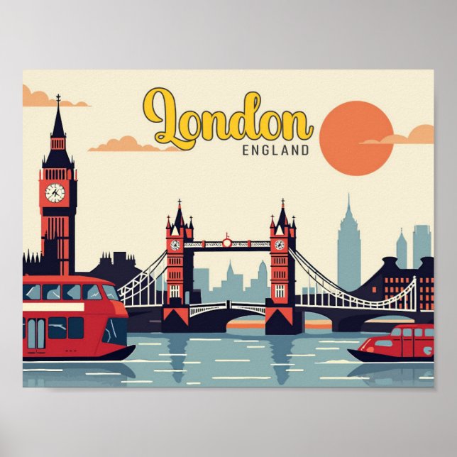 London England Pop Art Travel Illustration Poster (Framsidan)