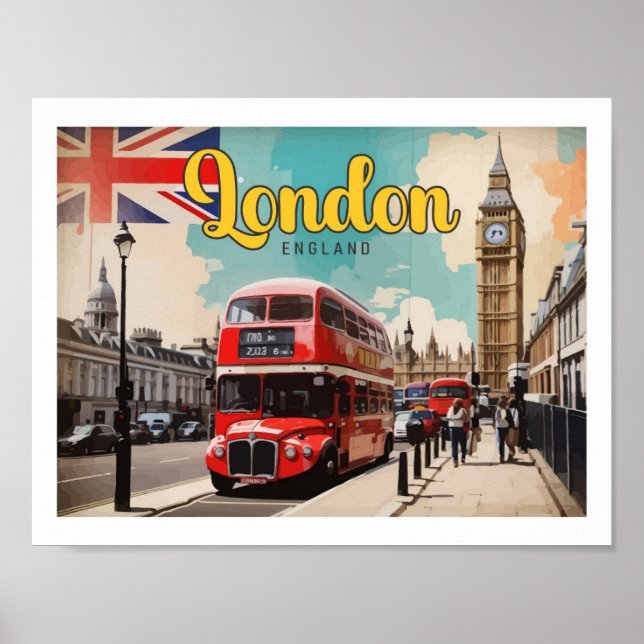 London England Pop Art Travel Illustration Poster (Framsidan)