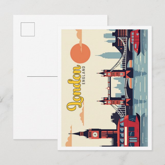 London England Pop Art Travel Illustration Vykort (Fram/baksida)