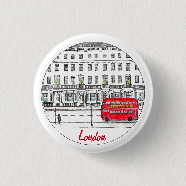 London England Red Buss Travel Illustration Knapp (Framsida)