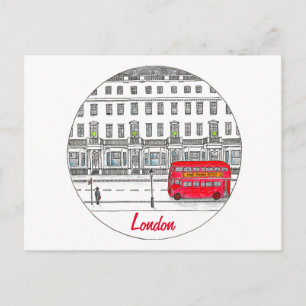London England Red Buss Travel Illustration Vykort