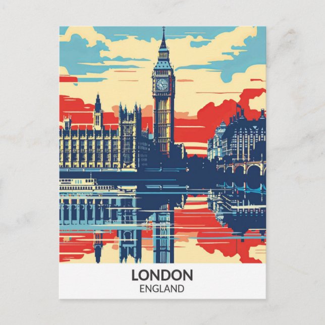 London England Retro Artwork Travel Vykort (Framsida)