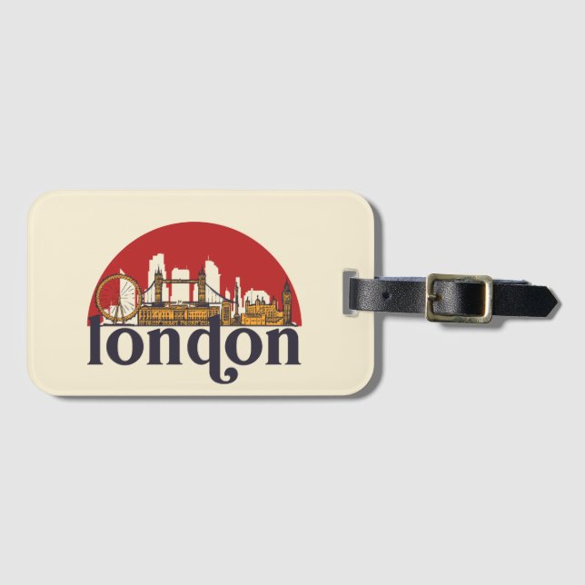 London England Retro City Skyline Cityscape Art Bagagebricka (Framsida horisontal)