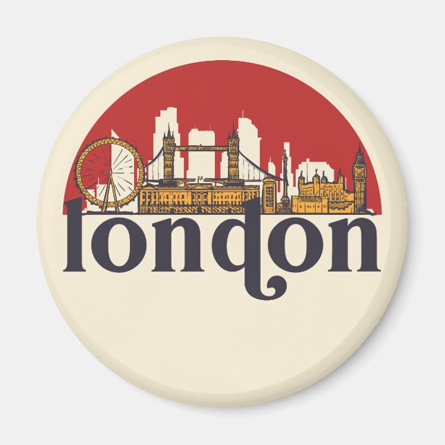 London England Retro City Skyline Cityscape Art Magnet (Framsidan)