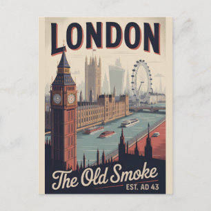 London England Retro Silhuett Resa Mot Stadshoriso Vykort