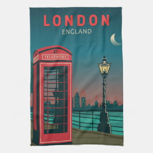 London England Retro Travel Art Vintage Kökshandduk