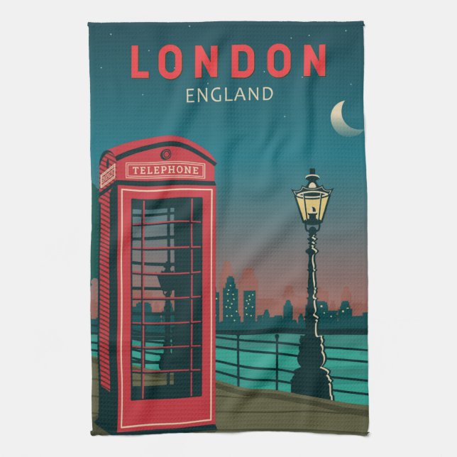 London England Retro Travel Art Vintage Kökshandduk (Vertikal)