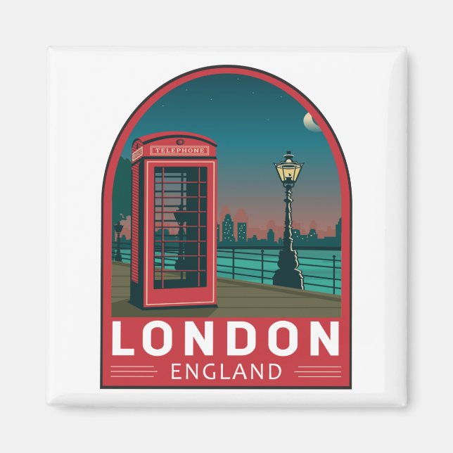 London England Retro Travel Art Vintage Magnet (Framsidan)