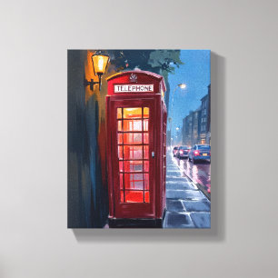 London England Röd Telefonkiosk Resa Målning Canvastryck