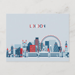 London, England Röd, vit och blå Skyline Vykort