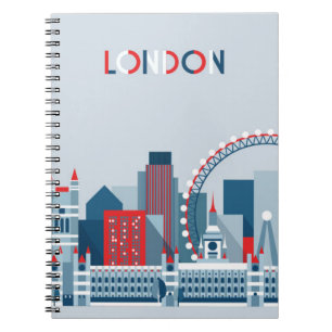 London England röd, vit- och blåtthorisont Anteckningsbok Med Spiral