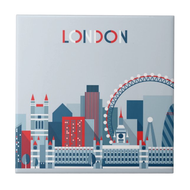 London England | röd, vit- och blåtthorisont Kakelplatta (Framsidan)