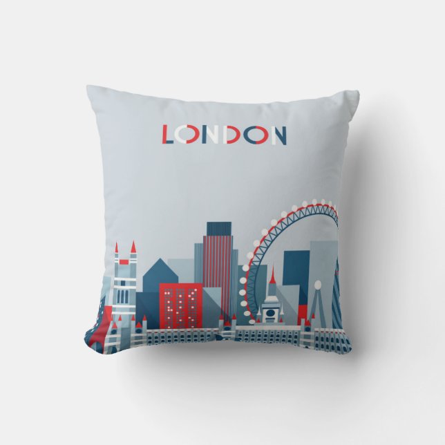 London England | röd, vit- och blåtthorisont Kudde (Framsida)