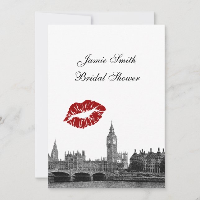 London England Siluett Kyss #1 SV Bröllopsdusch Inbjudningar (Framsida)
