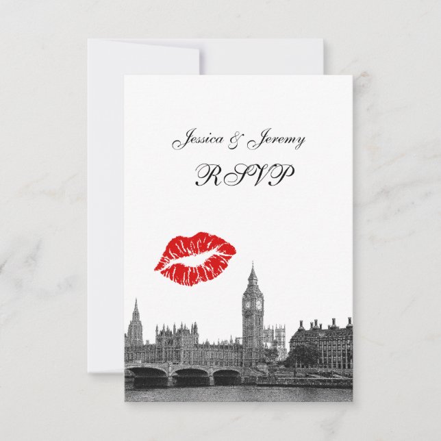 London England Siluett Kyss BW RSVP #2 OSA Kort (Framsida)