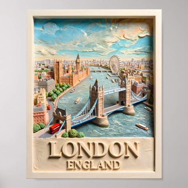 London England Siluett Vintage Texturerad Resa Kon Poster (Framsidan)