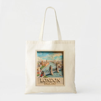 London England Siluett Vintage Texturerad Resa Kon Tygkasse