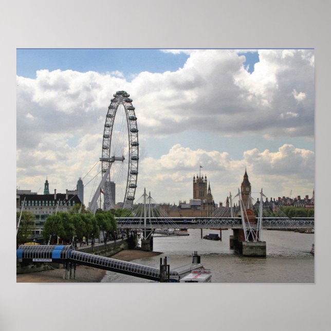 London England Skyline, Big Ben, London Öga,Thames Poster (Framsidan)