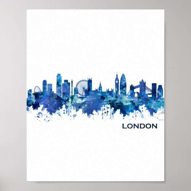 London England Skyline Blue Poster (Framsidan)