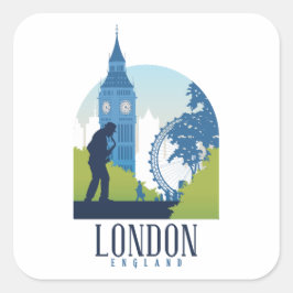 London England Skyline Fyrkantigt Klistermärke