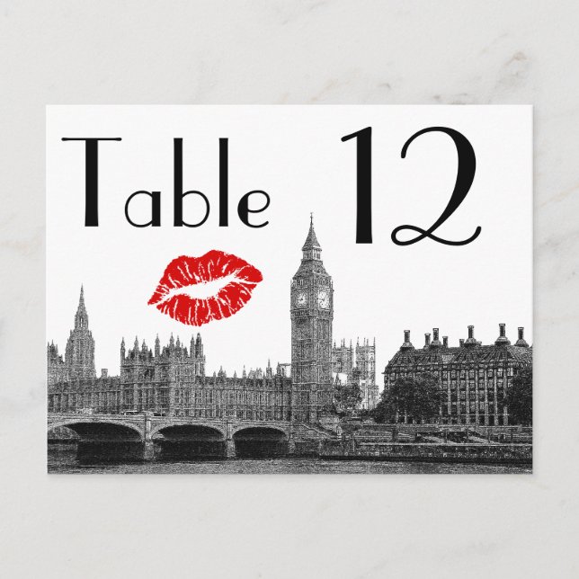 London England Skyline Kiss BW-Bordsnummer Card Vykort (Framsida)