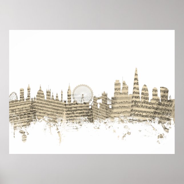 London England Skyline Lakan Music Cityscape Poster (Framsidan)