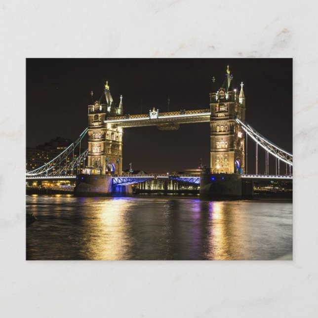 London England Skyline Night Postcard Bridge Vykort (Framsida)