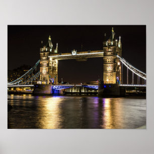 London England Skyline Night Poster Bridge