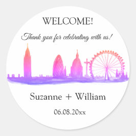 London England skyline Rosa Favors Bröllop Runt Klistermärke