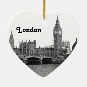 London England Storbritannien Silhuett Etsad Julgransprydnad Keramik