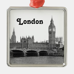 London England Storbritannien Silhuett Etsad Julgransprydnad Metall