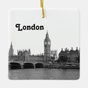 London England Storbritannien Siluett Etsad Julgransprydnad Keramik